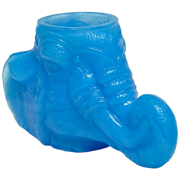 Elephant Head Toothpick Holder Boyd Art Glass 1999 Peacock Blue Ring Jewelry - Picture 1 of 13